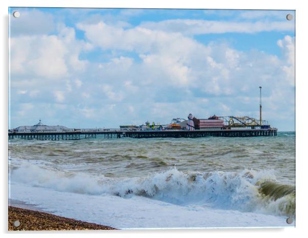 Majestic Waves at the Iconic Brighton Pier Acrylic by Beryl Curran