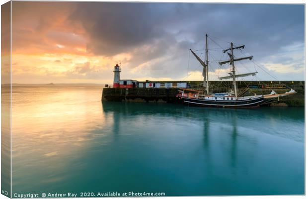 Newlyn South Pier at sunrise Canvas Print by Andrew Ray