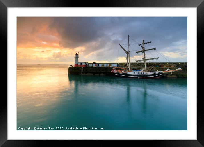 Newlyn South Pier at sunrise Framed Mounted Print by Andrew Ray