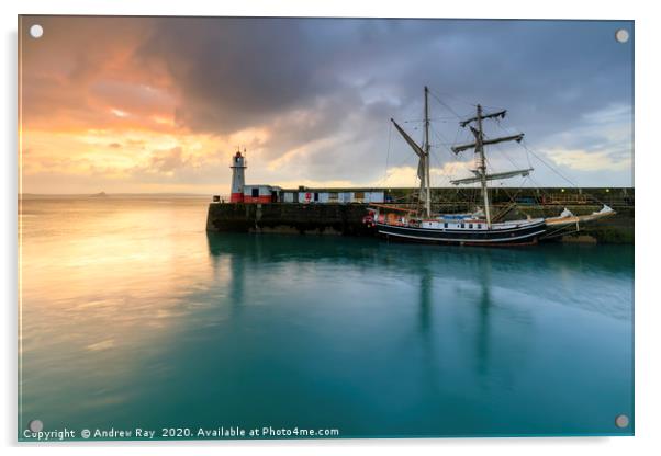 Newlyn South Pier at sunrise Acrylic by Andrew Ray