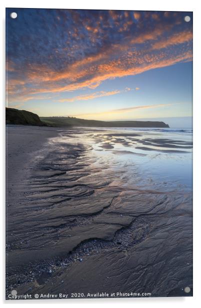 Sunrise over Pendower Beach Acrylic by Andrew Ray