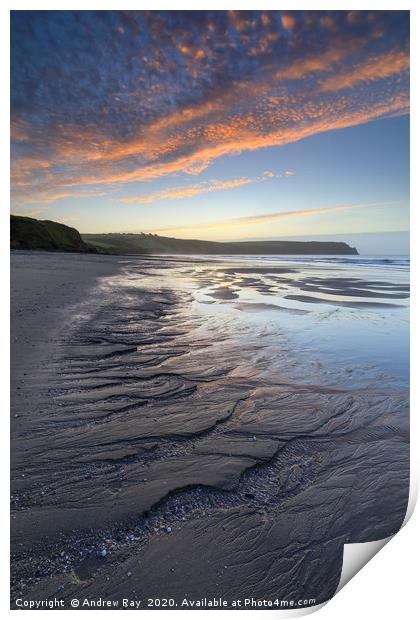 Sunrise over Pendower Beach Print by Andrew Ray