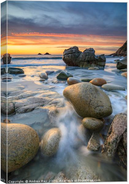 Stream at sunset (Porth Nanven) Canvas Print by Andrew Ray