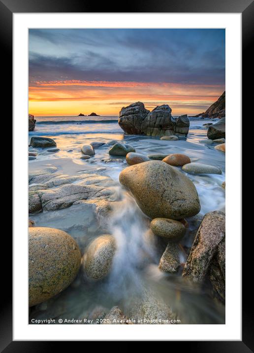 Stream at sunset (Porth Nanven) Framed Mounted Print by Andrew Ray