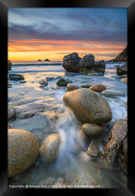 Stream at sunset (Porth Nanven) Framed Print by Andrew Ray