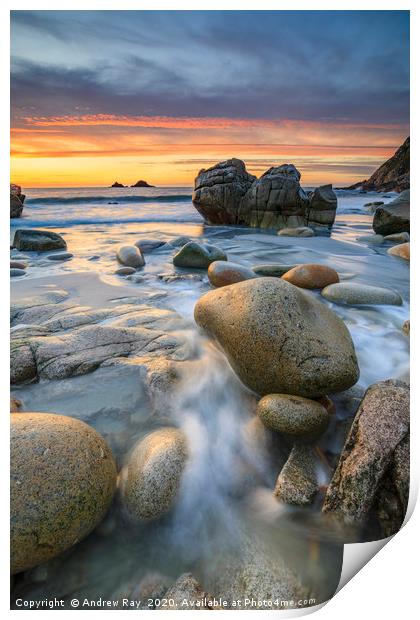 Stream at sunset (Porth Nanven) Print by Andrew Ray