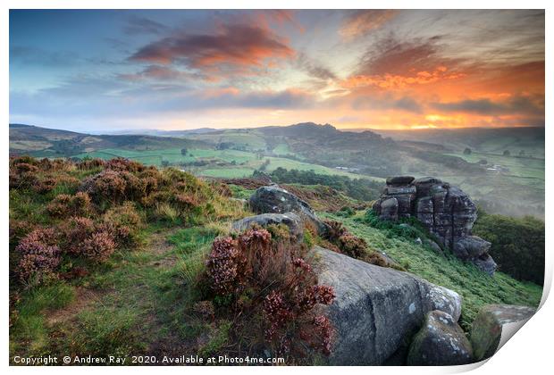Sunrise from the summit of Hen Cloud Print by Andrew Ray