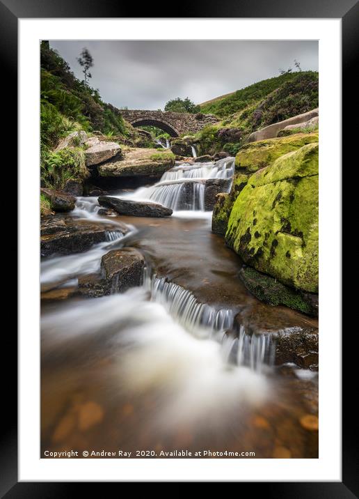 Waterfalls at Three Shires Head Framed Mounted Print by Andrew Ray
