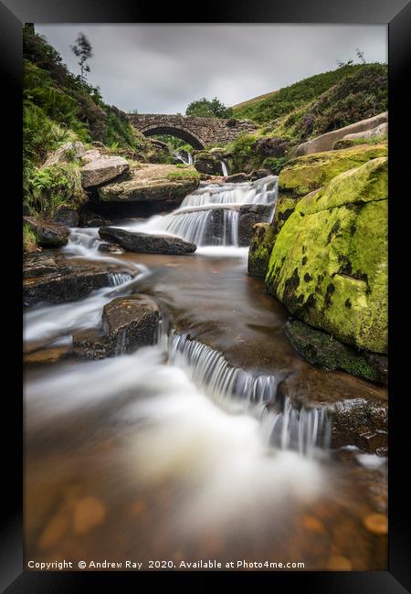 Waterfalls at Three Shires Head Framed Print by Andrew Ray