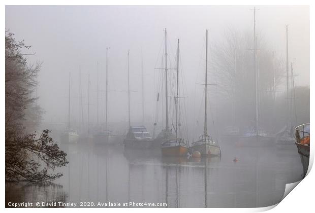 Misty Harbour Reflections Print by David Tinsley