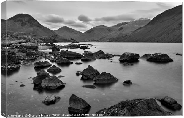 Wastwater at blue hour monochrome Canvas Print by Graham Moore