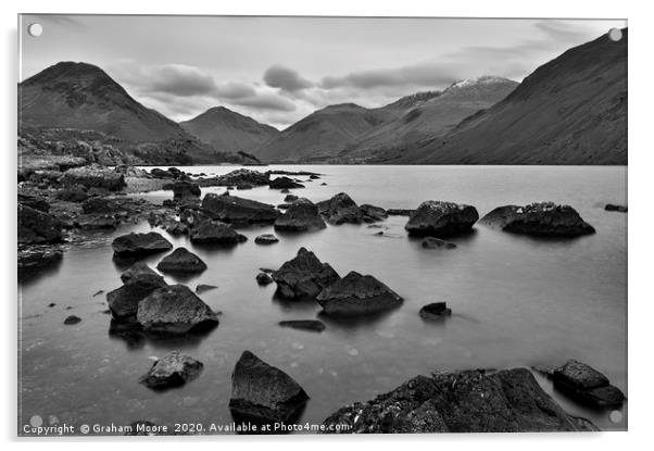 Wastwater at blue hour monochrome Acrylic by Graham Moore