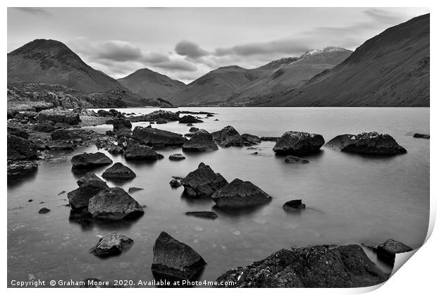 Wastwater at blue hour monochrome Print by Graham Moore
