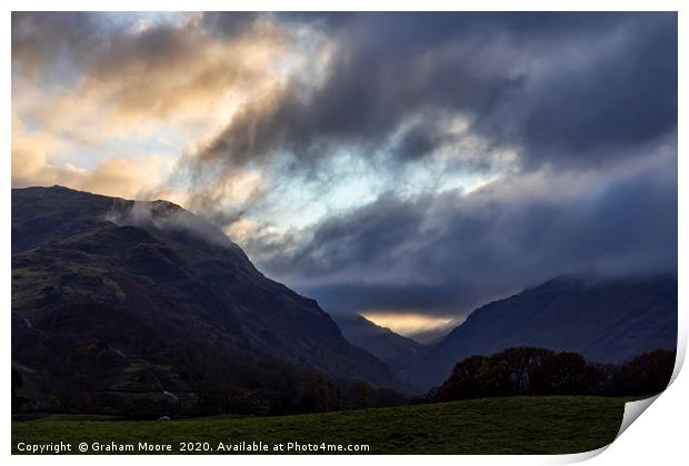 Borrowdale sunset Print by Graham Moore