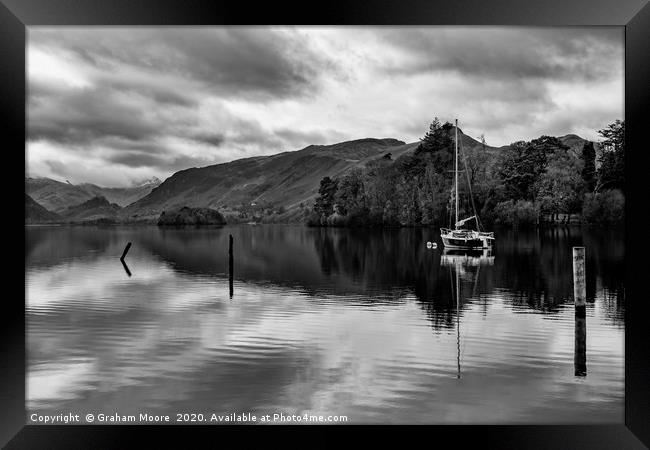 Derwentwater and Castle Crag monochrome Framed Print by Graham Moore