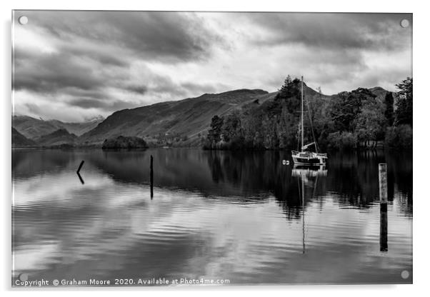 Derwentwater and Castle Crag monochrome Acrylic by Graham Moore