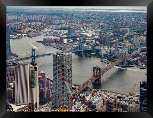 Two bridges in New York Framed Print by Paul Nicholas