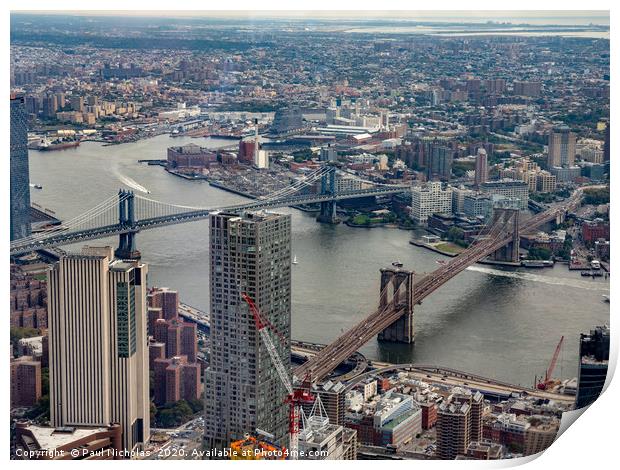 Two bridges in New York Print by Paul Nicholas