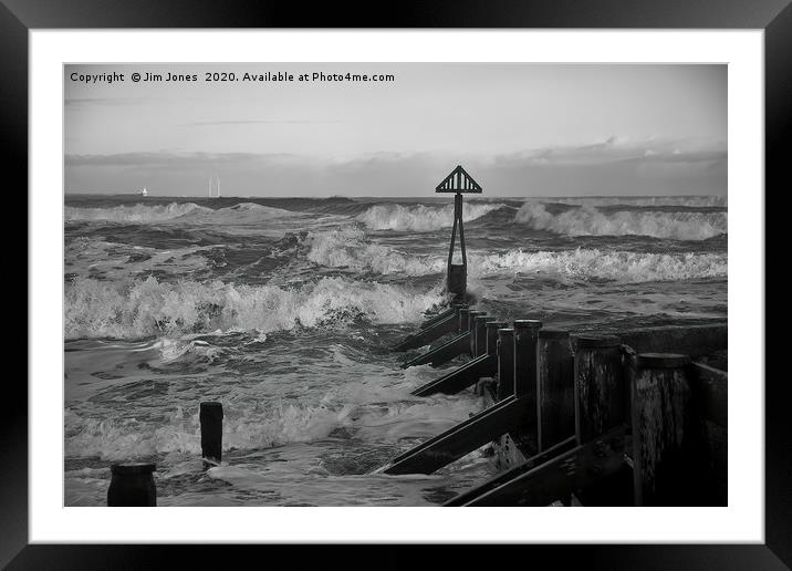 North Sea Storm in Black and White Framed Mounted Print by Jim Jones