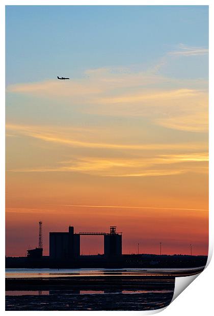 Sunset with Plane Print by Donna Collett