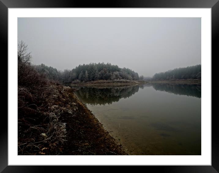 Misty morning lakeside reflections Framed Mounted Print by Martin Smith