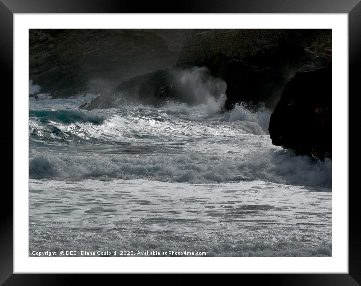 Unusually fierce waves & dramatic shoreline, Cala  Framed Mounted Print by DEE- Diana Cosford
