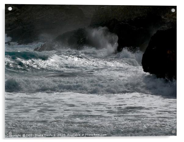 Unusually fierce waves & dramatic shoreline, Cala  Acrylic by DEE- Diana Cosford