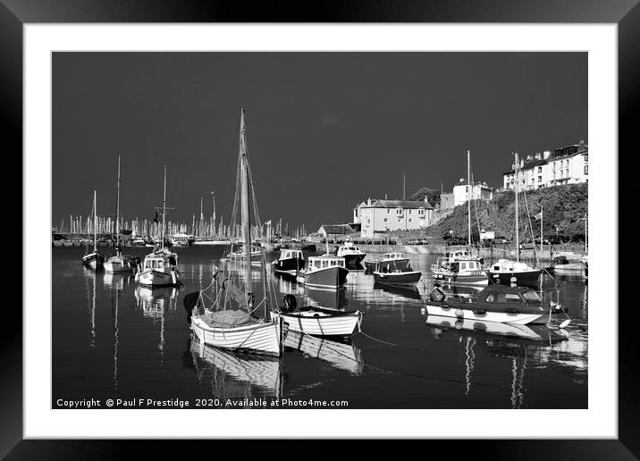 Brixham Harbour in July Monochrome                 Framed Mounted Print by Paul F Prestidge