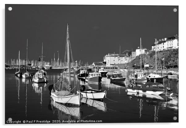 Brixham Harbour in July Monochrome                 Acrylic by Paul F Prestidge