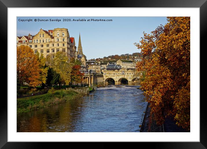 Pulteney Bridge and weir Bath Autumn colours Framed Mounted Print by Duncan Savidge