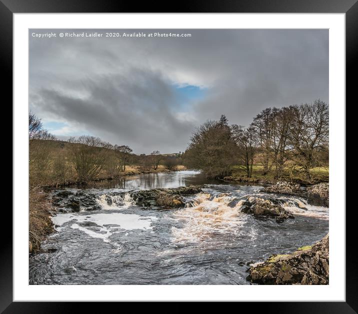 River Tees Cascade in Winter Sun Framed Mounted Print by Richard Laidler