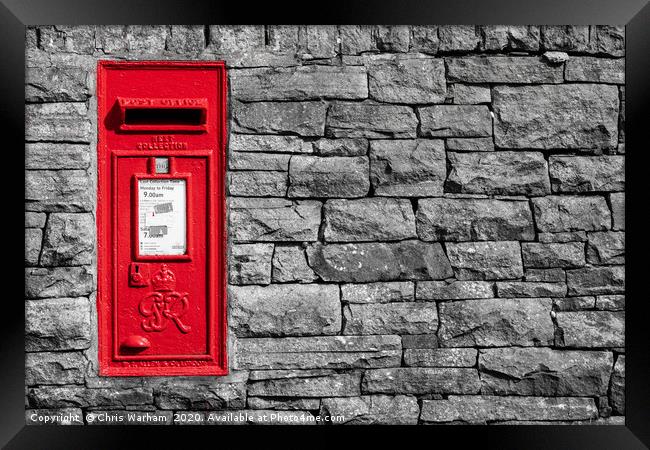 Red postbox in a dry stone wall Framed Print by Chris Warham