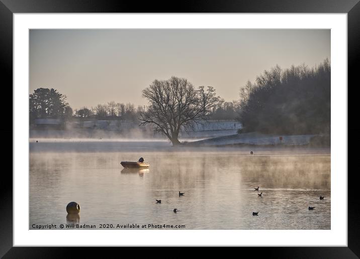 Misty Winters Morning at Sutton Bingham Reservoir Framed Mounted Print by Will Badman