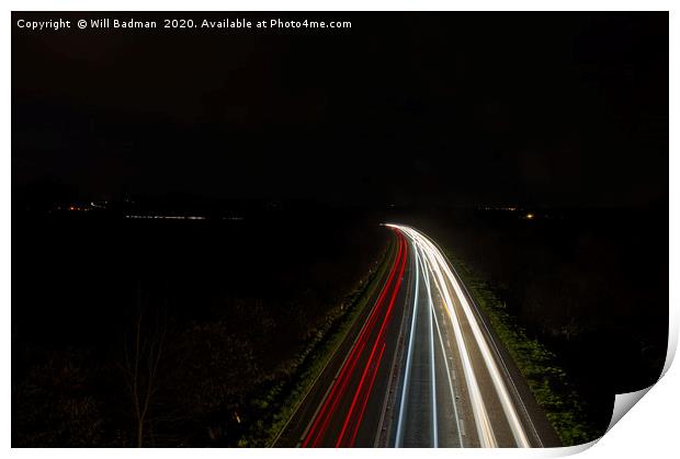 Car Light Trails Print by Will Badman