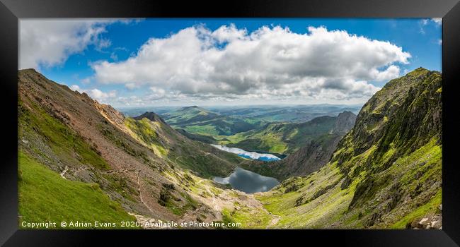 Snowdon Valley Wales Panorama Framed Print by Adrian Evans