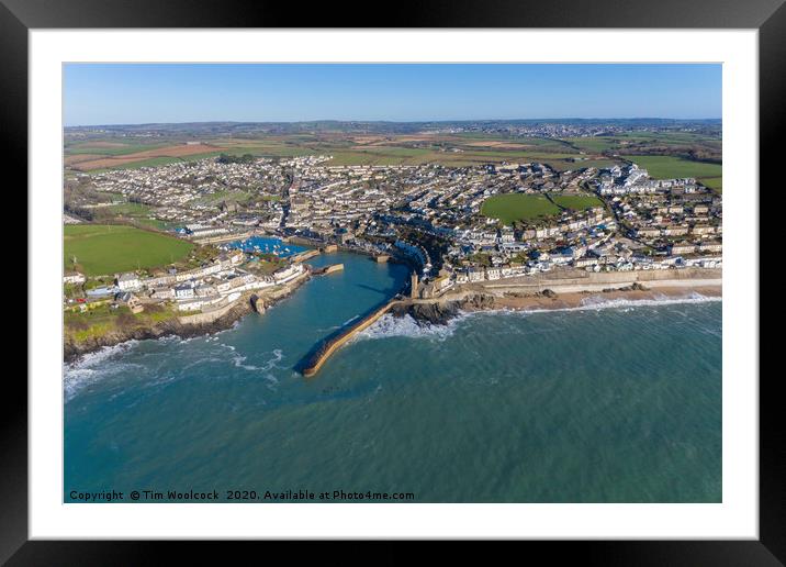 Porthleven harbour on a stunning winters day Framed Mounted Print by Tim Woolcock