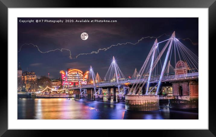 Illuminated River at Charing Cross Framed Mounted Print by K7 Photography