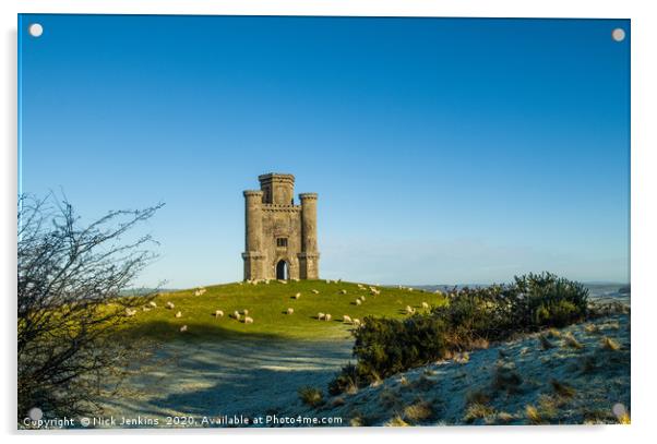 Paxtons Tower Carmarthenshire on a frosty day Acrylic by Nick Jenkins