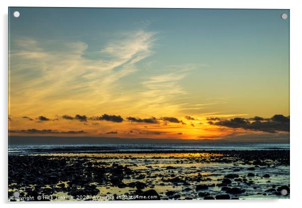 Sunset over Llantwit Major Beach  Acrylic by Nick Jenkins