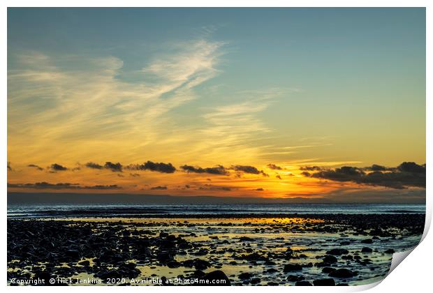 Sunset over Llantwit Major Beach  Print by Nick Jenkins