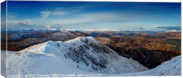 Panoramic view from the summit of Ben Ledi Canvas Print by Phill Thornton