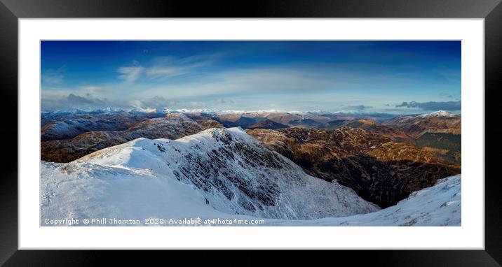 Panoramic view from the summit of Ben Ledi Framed Mounted Print by Phill Thornton