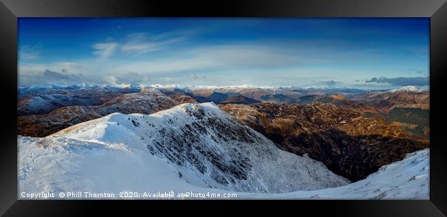 Panoramic view from the summit of Ben Ledi Framed Print by Phill Thornton