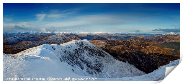 Panoramic view from the summit of Ben Ledi Print by Phill Thornton