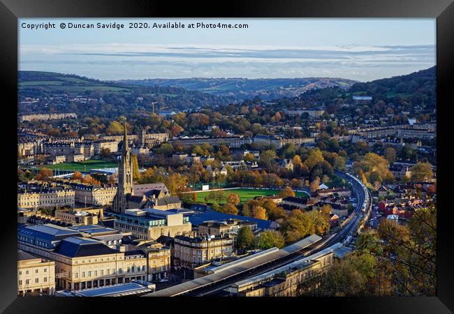 Bath city skyline with Bath Spa railway station Framed Print by Duncan Savidge