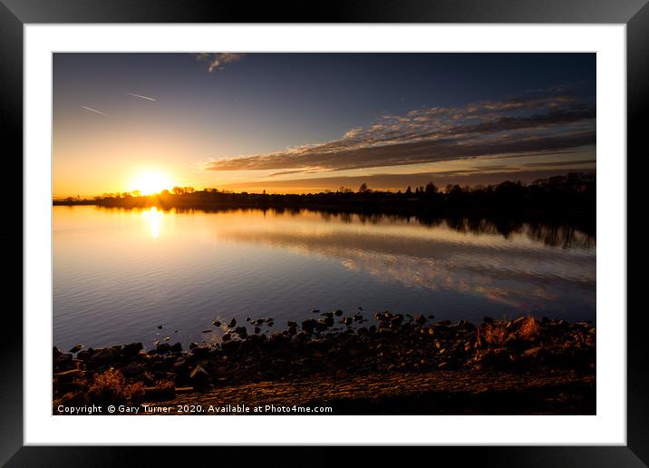 Reservoir Edge Sunset Framed Mounted Print by Gary Turner