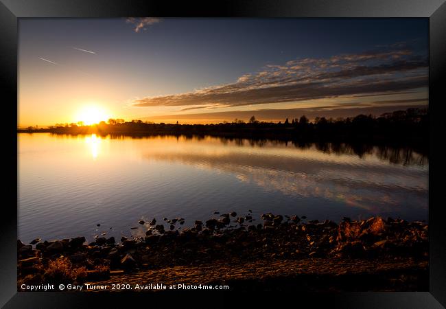 Reservoir Edge Sunset Framed Print by Gary Turner