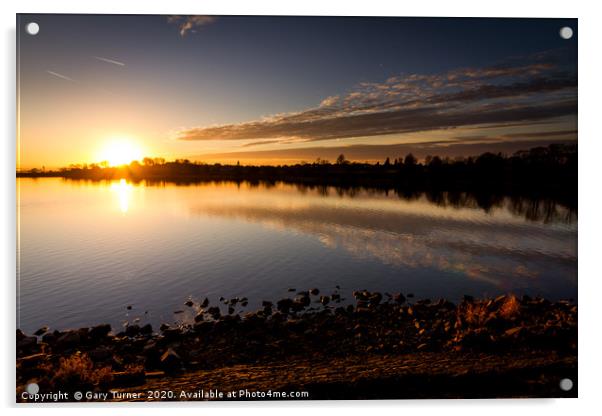 Reservoir Edge Sunset Acrylic by Gary Turner