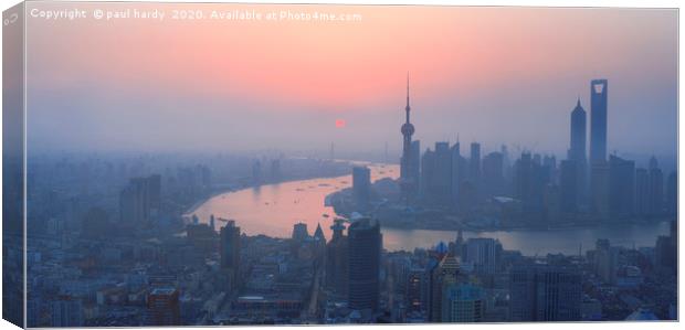 Elevated  View of Shanghai and the Bund at dawn  Canvas Print by conceptual images