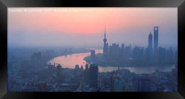Elevated  View of Shanghai and the Bund at dawn  Framed Print by conceptual images